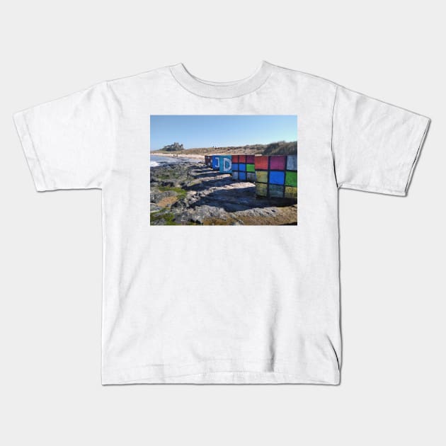 WW2 beach defences painted as dice, Rubic Cubes etc - Bamburgh, Northumberland, UK Kids T-Shirt by richflintphoto